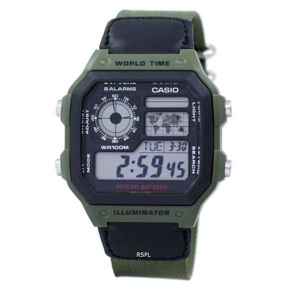 Men's AE1200WHB-3BV Green Cloth Quartz Watch