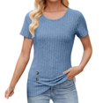 thumbnail image 2 of Tittly T Shirts for Women Spring Tops for Women Womens Down Blouse Short Sleeve Slim Tees Crewneck Ribbed Side Casual Solid Shirts Vintage Tops 2025 Tshirts Shirts Basic Tees Blue S, 2 of 9