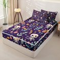 thumbnail image 2 of Manfei Cartoon Skull Zipper Twin Comforter Sets with Fitted Sheet and 2 Pillowcases,Flying Bat Print Halloween Zipper Bedding Set,Halloween Reversible,4-Piece, 2 of 7