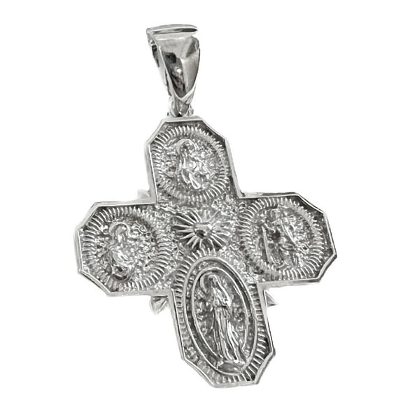 Real Solid 925 Sterling Silver Four 4-Way Cross Medal Medalla Milagrosa Miraculous Pendant