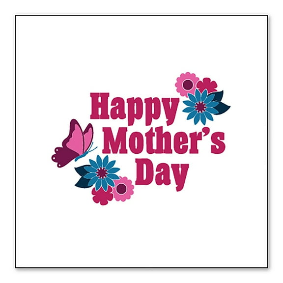 DistinctInk Custom Bumper Sticker - 3" x 3" Decorative Decal - White Background - Happy Mother's Day - Flowers Butterfly