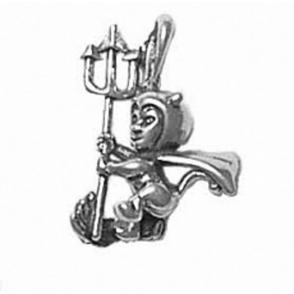 Sterling Silver 30" .8mm Box Chain 3D Devil Pitchfork And Cape Pendant Necklace