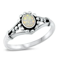 CHOOSE YOUR COLOR Fancy Bali White Simulated Opal Ring .925 Sterling Silver Band CZ Female Size 7
