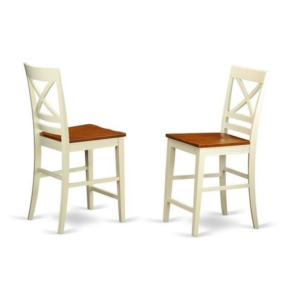 Quincy Counter Height Stools with X-Back in Buttermilk And Cherry Finish - Set of 2