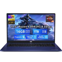 17.3" Gaming Laptop, AMD Ryzen 9 8945HS (Beats i9-13900H, Up to 5.2GHz), AMD Radeon 780M Graphics, 16GB RAM, 1TB SSD, FHD IPS Display, 100W PD, Backlit Keyboard, Fingerprint Blue