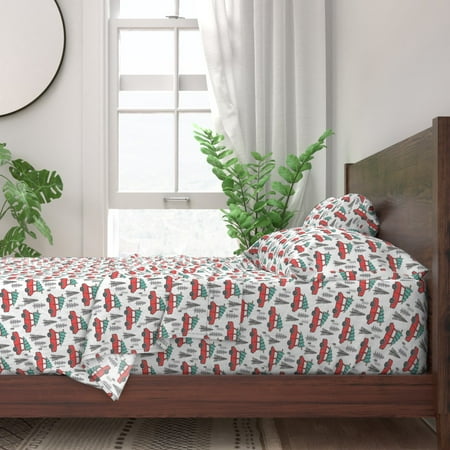 Cotton Christmas Sheets Christmas Car Tree Trees Xmas Holiday 100% Cotton Sateen Sheet Set by Roostery ()