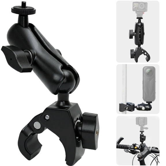 Bicycle & Motorcycle Handlebar Mount 360° Adjustable for Action Cameras - Compatible with Insta360 X5/X4/X3, GoPro Hero 13/12, DJI Action - Secure Non-Slip Grip, Universal 16-38mm Fit