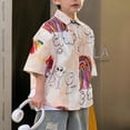 thumbnail image 5 of Hiijoy Big Boys Graphic Short Sleeve Shirt Doodle Print Button Down Shirt, White, 5 of 8