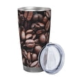 thumbnail image 2 of Picia Coffee Bean Pattern 20 oz Tumbler Stainless Steel Vacuum Insulated Coffee Ice Cup Double Wall Travel Flask Dual Lid Water Bottle, Eco-friendly Car Cup-Straw Three-piece Set, 2 of 8