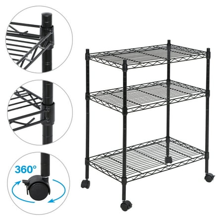 ZenSports 3-Tier Adjustable Storage Shelving Unit 220lbs Steel Organizer Mobile Wire Rack Kitchen Garage