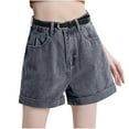 thumbnail image 2 of Women's High Waisted Denim Shorts with Pockets, Casual Solid Color Summer Spring Bottoms, Stretchy Comfy Daily Streetwear Lounge Wear Travel Essentials | Aestivo,Gray L, 2 of 6