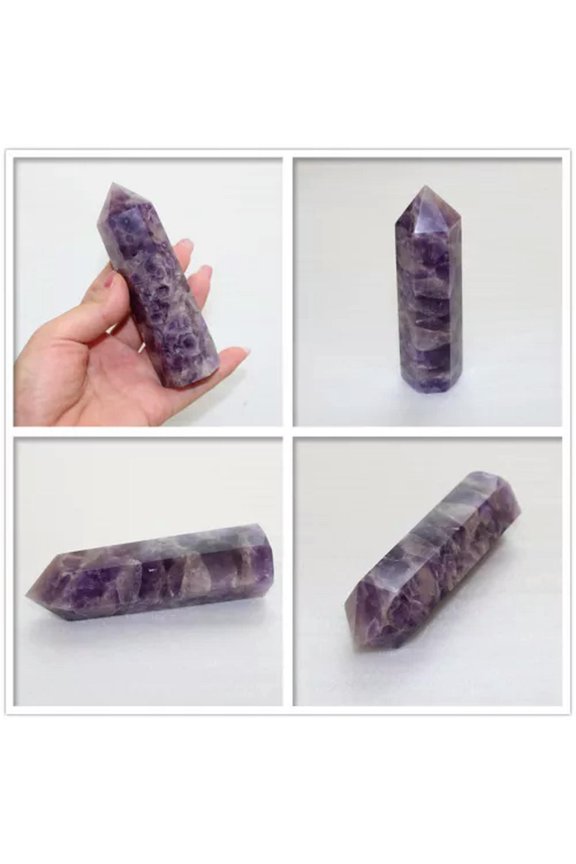 100mm Natural Quartz Crystal Point Healing Obelisk Hexagonal Wand Reiki- Amethyst