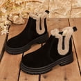 thumbnail image 4 of Winter Chelsea Boots for Women Suede Warm Plush Stretch Slip on Snow Booties Casual Lug Sole Round Toe Ankle Boots Black Size 8, 4 of 7