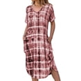 thumbnail image 1 of Robe Longue à Manches Courtes pour Femmes Décontractée avec Poches Tunique Col en V Imprimée Robe Chemise d'Été Plage Boho, 1 of 2