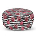 thumbnail image 1 of Floral Pouf Cover with Zipper, Watercolor Painted Abstract Rose Flowers on Monochromatic Striped Backdrop, Soft Decorative Fabric Unstuffed Case, 30" W X 17.3" L, White Black Coral, by Ambesonne, 1 of 5