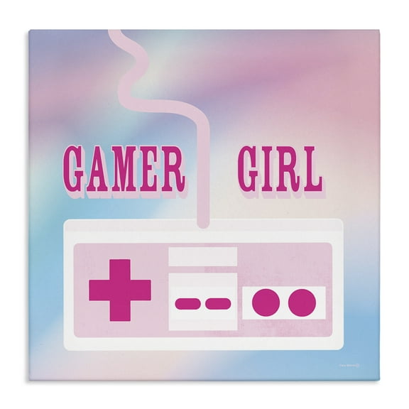 Stupell Industries Pastel Gamer Girl Controller Quotes and Sayings Painting Wrapped Canvas Canvas Art Print Wall Art, 17 x 17
