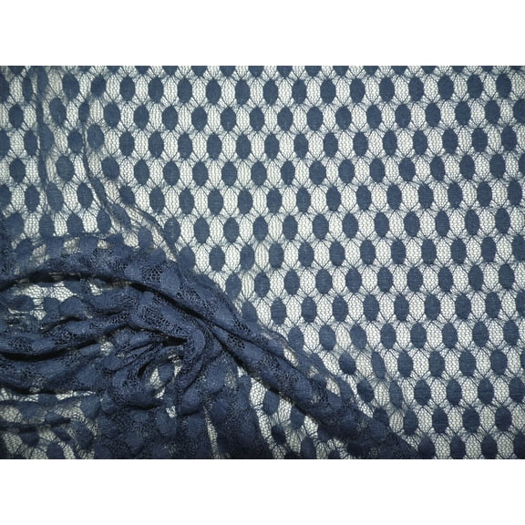 EmbroideredStretch Lace Apparel Fabric Sheer Slate Blue Dots EE201