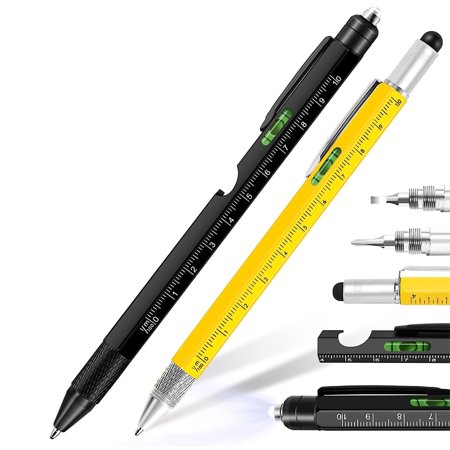 NOGIS Men Gifts Multi Tool Pen – 2Pcs Gadgets Set for Dad Birthday Stocking Stuffers Unique Pocket Multitool with Light Gift Idea Tools with Flashlight Ruler(Yellow&Black)