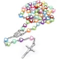 thumbnail image 4 of Handmade Wooden Resin Crucifix Rosary Beads Chain Pendant Necklace Colorful Love Heart Catholic Cross Virgin Mary Jesus Necklace for Women Men Religious Lord Praying Jewelry Gift, 4 of 8