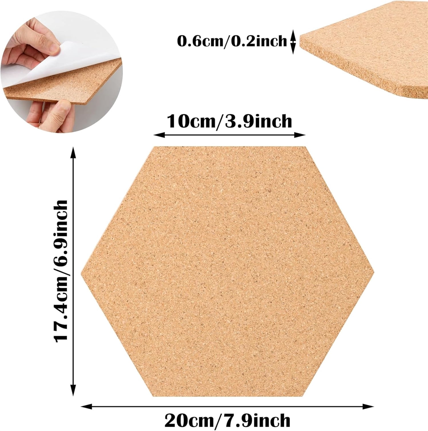 Self-Adhesive Wall Bulletin Board,6 Pack Hexagon Cork Board Tiles,DIY Notice Board,Wall Bulletin Board with 40 Push Pins, Application Message Board for DIY, Pictures Hanging, Office Home Decoration