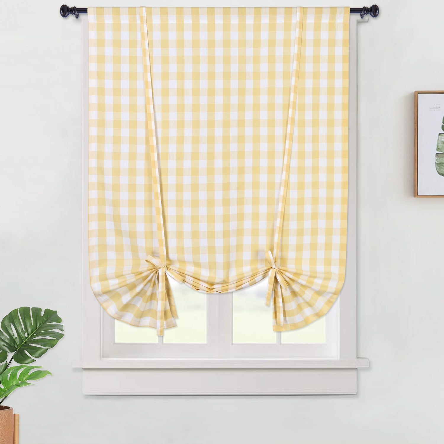 Blue Blue and White Buffalo Plaid Gingham Check Short Half Window Tier Curtains for Kitchen Bathroom Window Curtain CAROMIO Cafe Curtains 24 Inch