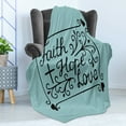 thumbnail image 4 of Hope Soft Flannel Fleece Throw Blanket, Hand Lettering Faith Hope Love Words with Floral Arrangement Hearts, Cozy Plush for Indoor and Outdoor Use, 70" x 90", Pale Blue and Black, by Ambesonne, 4 of 5
