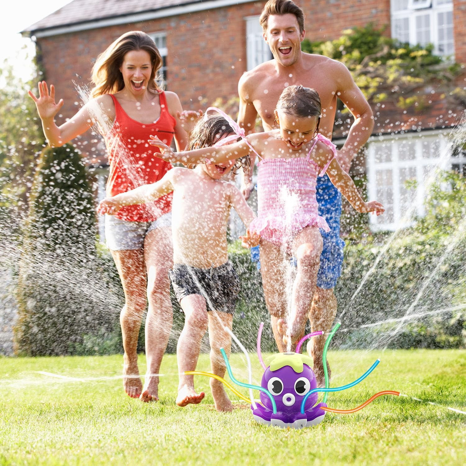 Outdoor Water Spray Sprinkler for Kids and Toddlers Summer Outside Toys Backyard Games with 8 Wiggle Tubes Attaches to Garden Hose Splashing Fun 3 4 5 6 7 Year Old Boys Girls Gifts