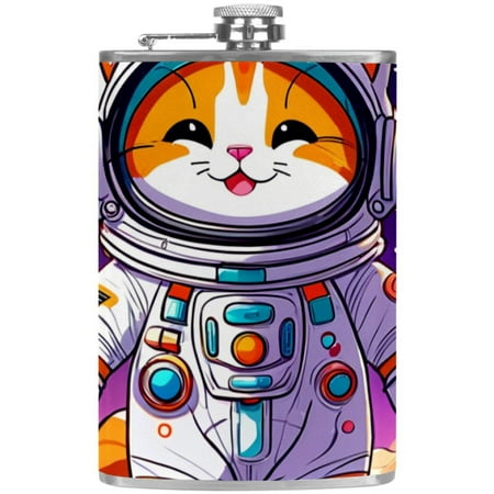 

josid Cat Pattern 3.6x6in Stainless Steel Small Flask Leak-Proof Stainless Steel Construction Wrapped in Premium Two-Layer Leather Nano-Printed Design 227ml Capacity
