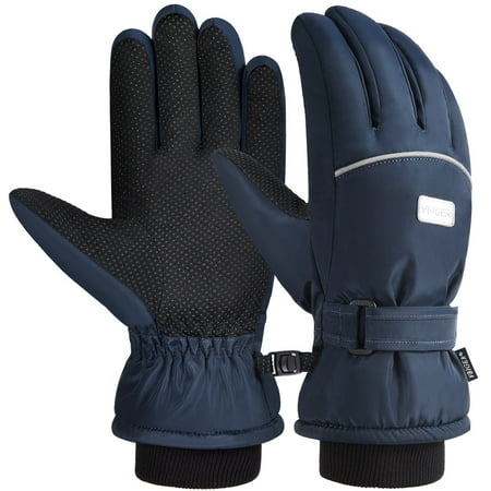Girls Boys Winter Gloves Anti-slip Ski Gloves Cold Weather Gloves, Suitable for Kids between 10-12 Years Old, Dark Blue, (Best Ski Glove Dryer)