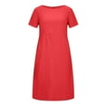thumbnail image 5 of CHUANK Robe en Coton et Lin à Manches Courtes pour Femme Grande Taille avec Poches, T-Shirts à Col Rond, Couleur Unie, Coupe Ample, Robe d'Été M-3TG (3X-Grand Blanc), 5 of 5