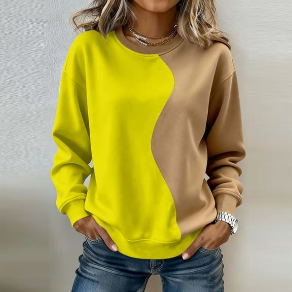 AUNVITO Women's Color Block Sweatshirt Round Neck Raglan Long Sleeve Loose Fit Casual and Trendy