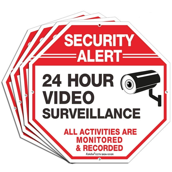 Sign Faittoo - Videovigilancia (aluminio, 10 x 10 cm, paquete de 4 unidades)