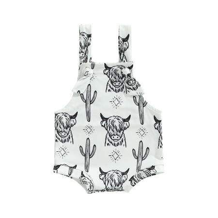 

MissiMae Baby Girls Romper Sleeveless Cow Print Infant Bodysuit Summer Clothes Casual Daily 0-24M