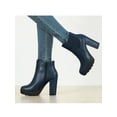 thumbnail image 6 of BLISSFUL STEP Women's Round Toe Zip Block Heel Platform Ankle Boots Navy Blue 9, 6 of 8