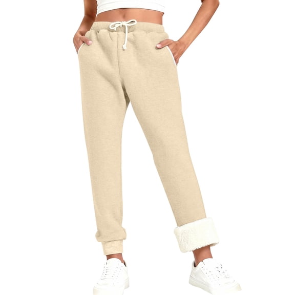 Soyumi Trousers Work Straight Leg Hiking Jogger Plus Size Stretchy Jeans for Women Comfortable Fleece Lined Wide Leg Pants Jeans for Women Going Out Pants Thicken Warm Cargo Pants Women, Beige