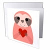 Fun cute pink sloth holding a heart creative cartoon 6 Greeting Cards with envelopes gc-290635-1