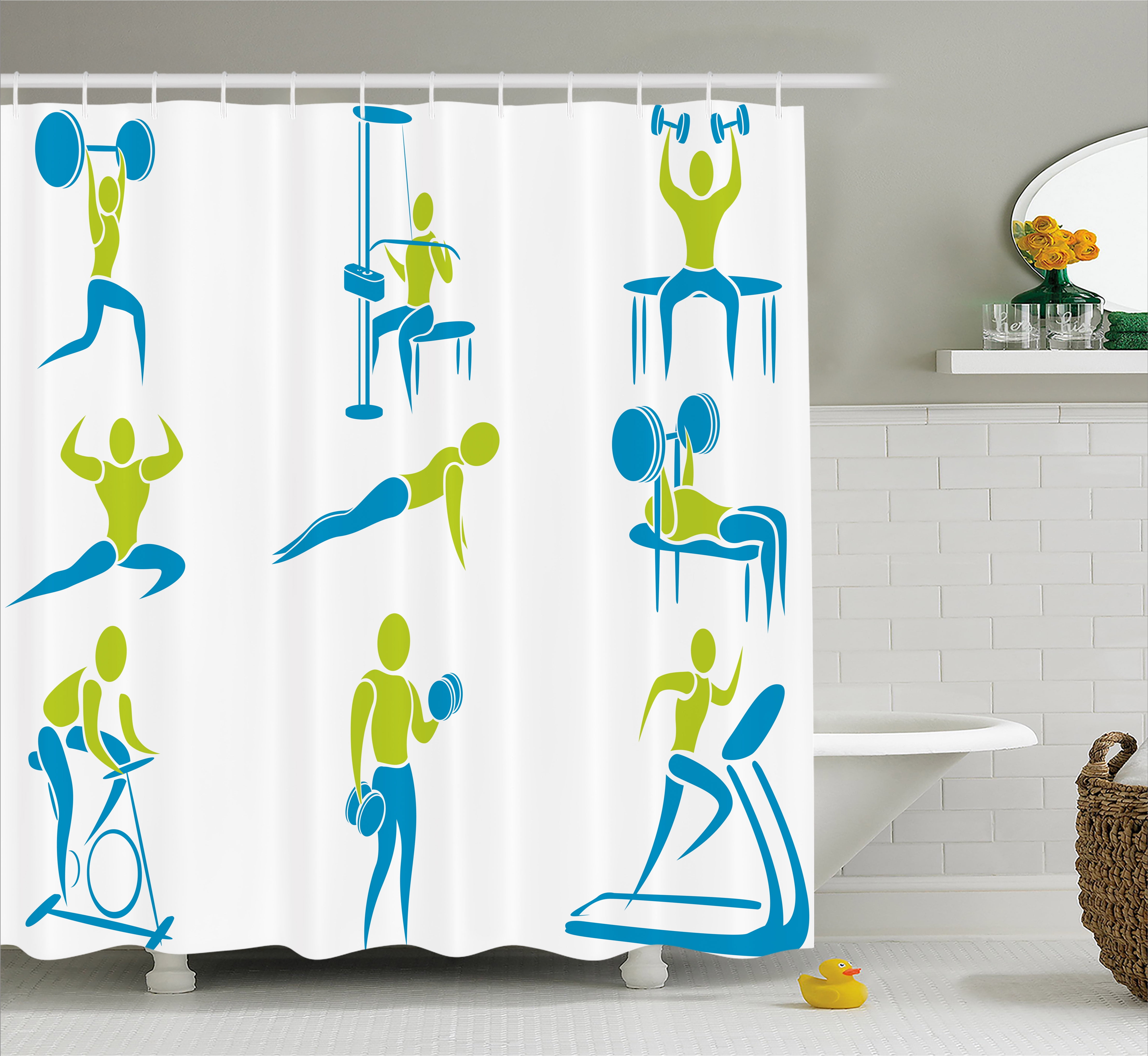 Fitness Shower Curtain, Set of Icons Showing Different Gym ...