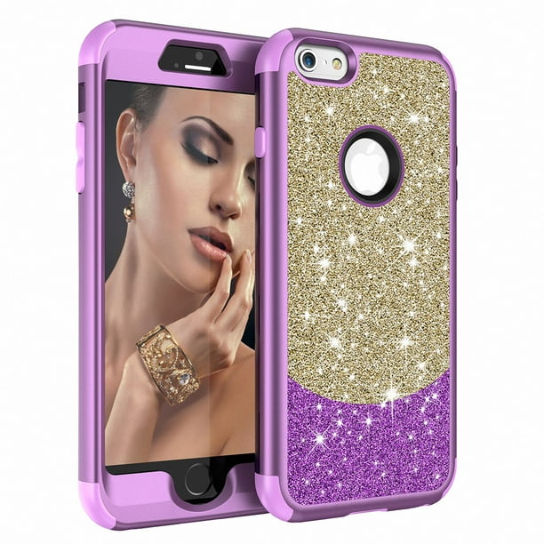 iPhone 6S Case, iPhone 6 Allytech Three Layer Silicone Shockproof Armor Defender Glitter Anti-Scratch Bumper Full Protective Case Cover for Apple iPhone 6, Gold+Purple - Walmart.com