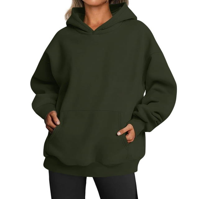 Mode Quotidienne des Femmes Sweat-Shirts Décontractés à Col Rond à Manches Longues Sweat-Shirts de Couleur Unie Café L