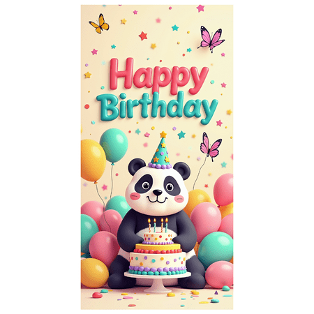 LUUFILx Panda Birthday Backdrop Banner for Kids Party Supplies Happy Birthday Decorations with Balloons and Flowers Party Decor Background Props