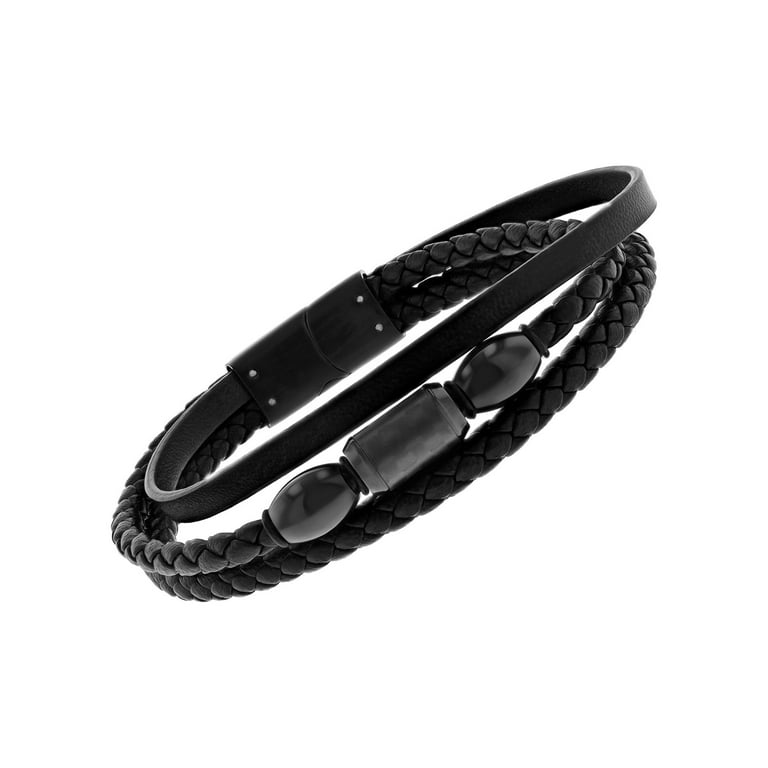 Men's Bracelet in Hand-woven Three-color Raw Leather Adjustable Leather  Bracelet for Men and Women -  Canada