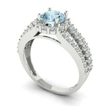 1.76ct round cut natural swiss blue topaz 18k white gold halo Bridal Wedding Engagement Promise Anniversary Ring for Women size 3.5