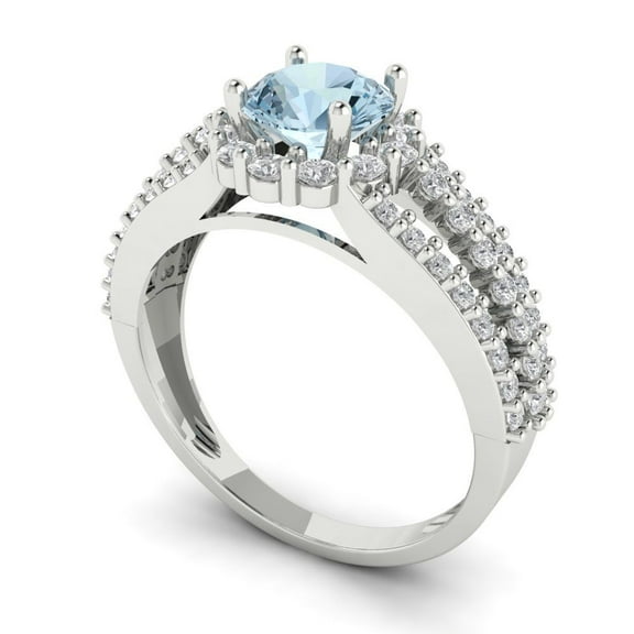 1.71ct Round Cut Blue Natural Sky Blue Topaz 18k Yellow Gold Engraving Statement Bridal Wedding Designer Ring Size 3.5