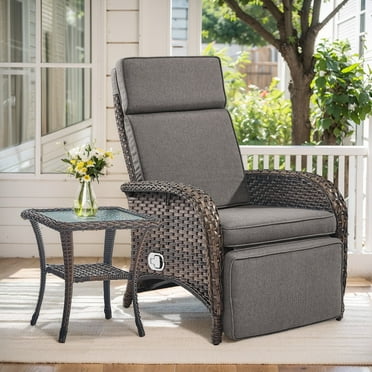 Gymojoy Patio Rattan Chaise Lounge Chair Outdoor Wicker Chaise Recliner with Side table, Adjustable Backrest and Cushion
