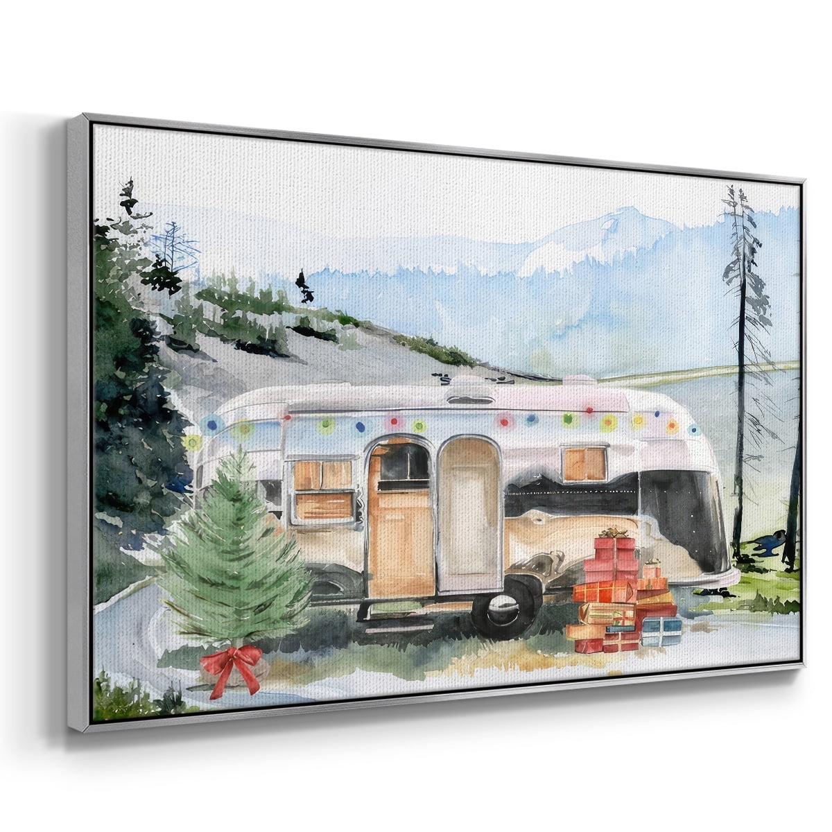 Holiday Vacation I - Framed Gallery Wrapped Holiday Canvas - 17 x 25 - Silver Frame