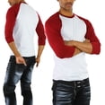 thumbnail image 5 of ToBeInStyle Mens Sleeved Baseball Inspired Classic Shirt Tee - 3/4 Sleeve - Burgundy/White - Small, 5 of 6