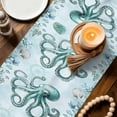 thumbnail image 4 of Coastal Octopus Table Runner, Cyan Nautical Fish Shells Seaweeds Washable Cotton Linen Table Runners 90 Inches Long, Dresser Scarf Runner for Dining/Coffee/Kitchen/Hallway Tables 13''x90'', 4 of 8