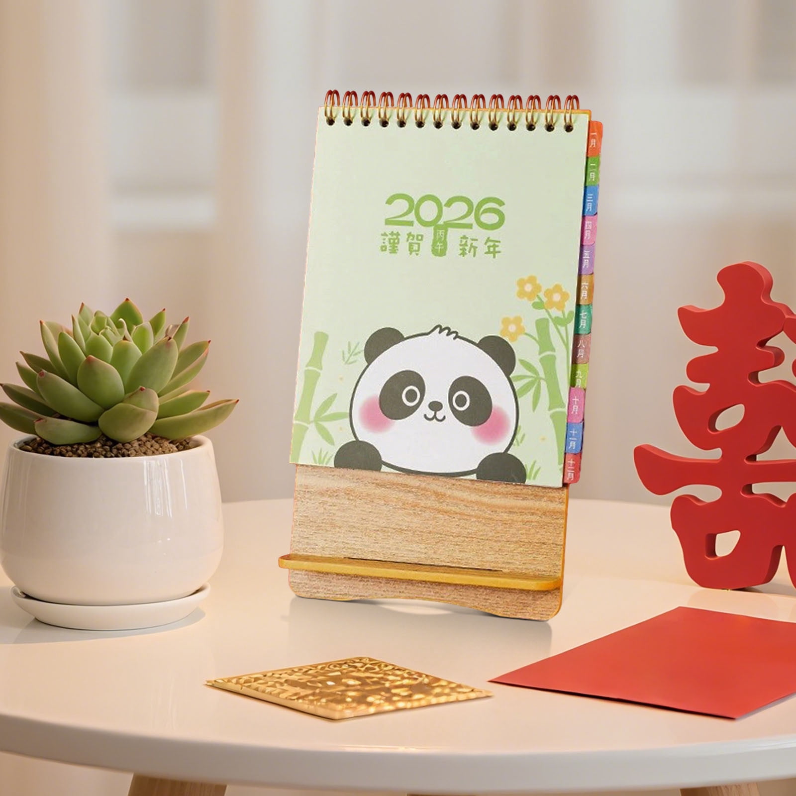 2026 Desk Calendar Vertical, Standing Desktop Calendar with Base, 2026 Year Planner, Thick Paper Calendar, Gift for Coworkers, Home Office Desk Organizer, Traditional Chinese Design