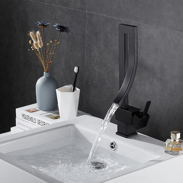 Grifo para lavabo de bano diseno moderno y elegante grifo mezclador para lavabo de laton negro giratorio de 360 agua caliente y fria disponible valvula de ceramica Ormromra WLJ 4548 Walmart en linea