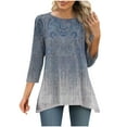 thumbnail image 2 of JTZGDY 3/4 Sleeve Boho Floral Tunic Tops for Women Loose Fit Dressy Casual Irregular Hem Blouse Trendy Crewneck Flowy Graphic T-Shirts to Wear with Leggings Light Blue#02 XL, 2 of 8